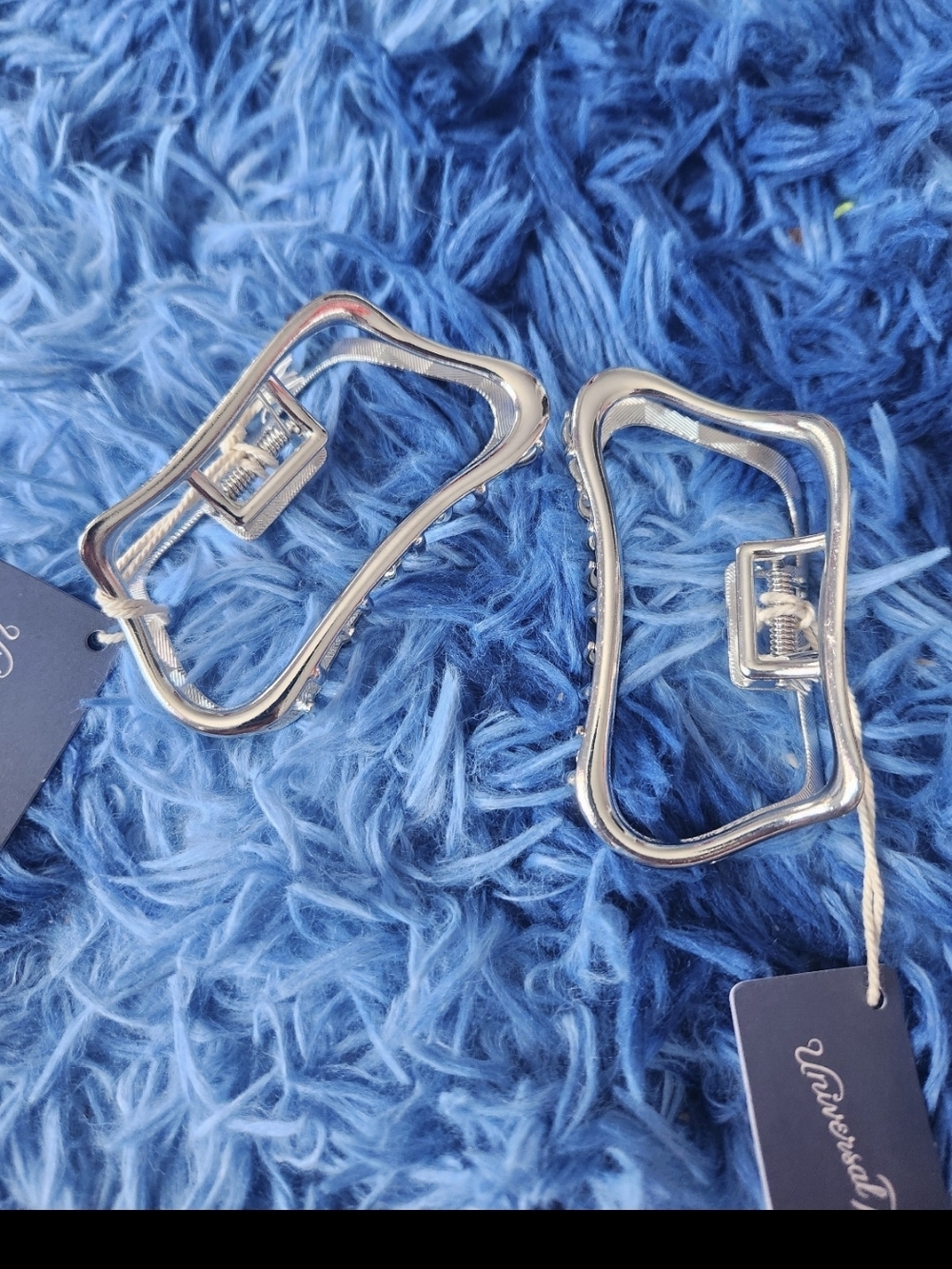 Universal Thread Silver Wavy Rectangle Hair Clips - Pair